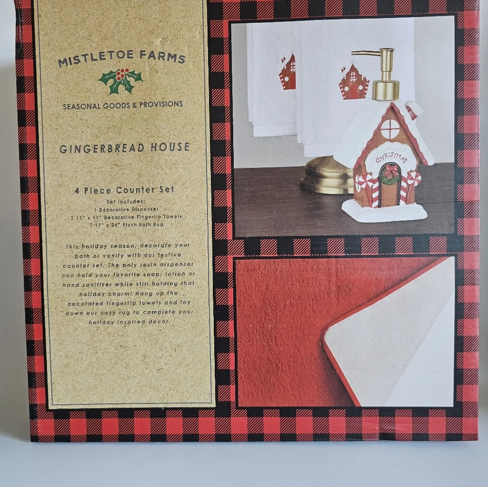 4pc Mistletoe Farms Christmas Gingerbread House Bath Set New